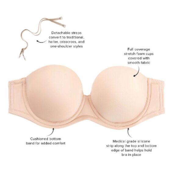 Wacoal NWT Red Carpet Underwire Strapless Bra, Sand 36DD - Picture 6 of 7
